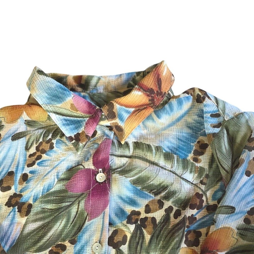 Vintage Alfred Dunner Women's Long-Sleeve Sheer Blouse 18 Tropical Beach Vacatio